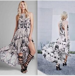 Free People Black and Light Pink Geometric High Low Dress